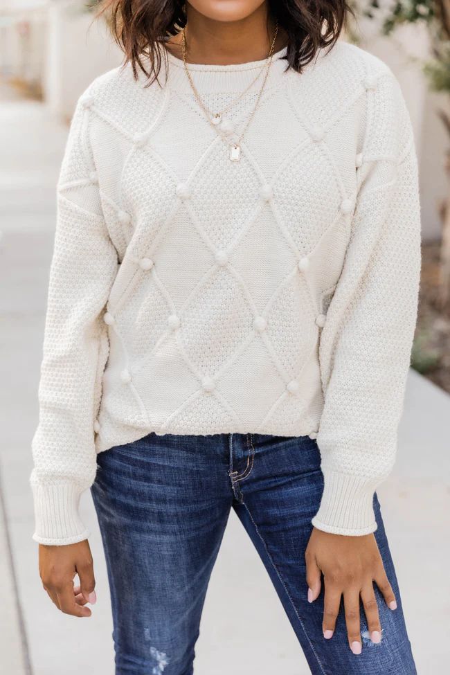 Only One Of Me Ivory Pom Detail Sweater | The Pink Lily Boutique