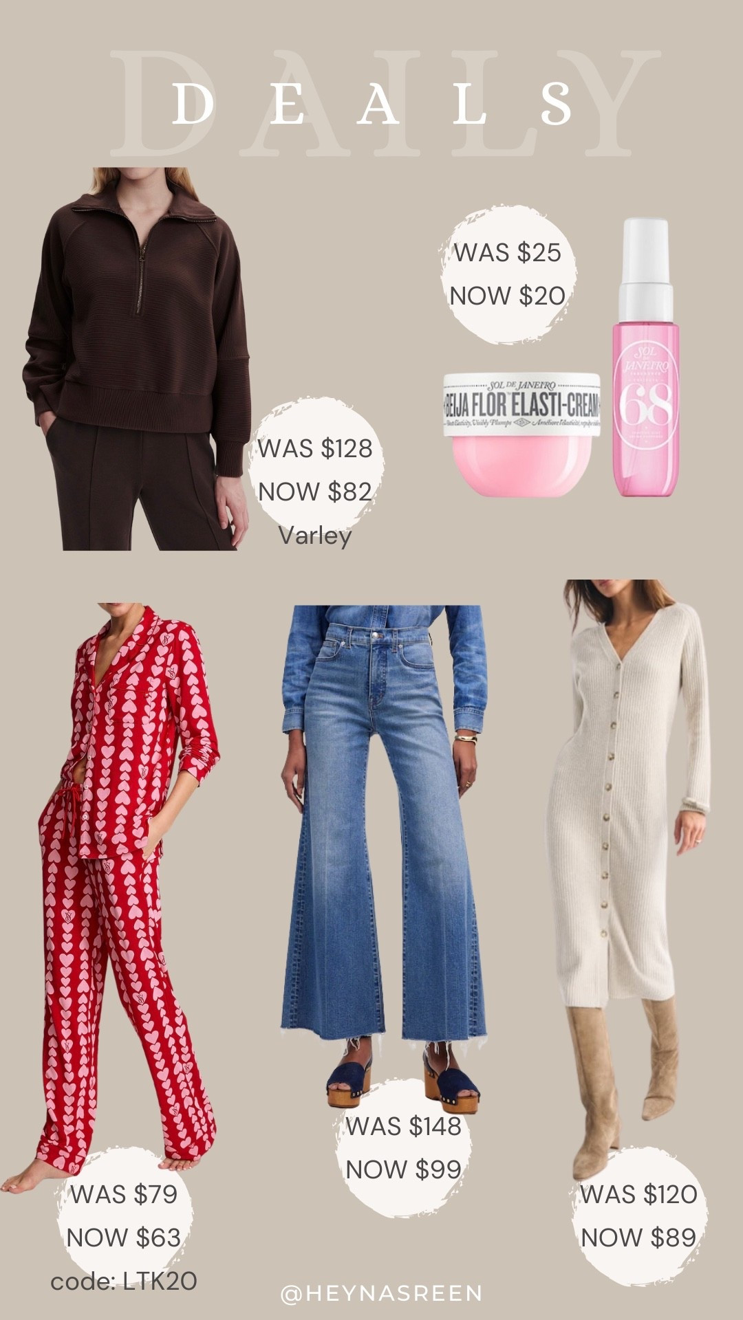 Daily deals on Varley sweatshirt, Rio De Janeiro duo, Abercrombie sweater dress, Madewell jeans, Victoria Secret pajamas 