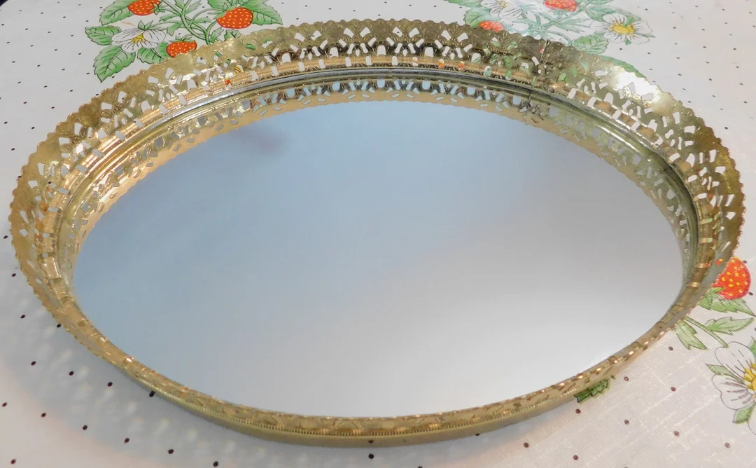 Brass Mirror Trayhollywood Regency Oval Mirror Traybath - Etsy | Etsy (US)