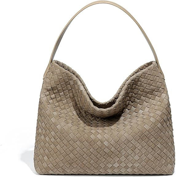 Braided Leather Tote Bag for Women - Stylish Suede Hobo Shoulder Bag with Woven Detailing | Amazon (US)