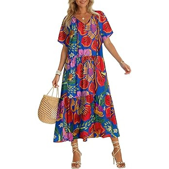 Yousify Womens 2026 Summer Maxi Dresses Short Sleeve Boho Beach Shirt Dresses Loose Vacation Outf... | Amazon (US)