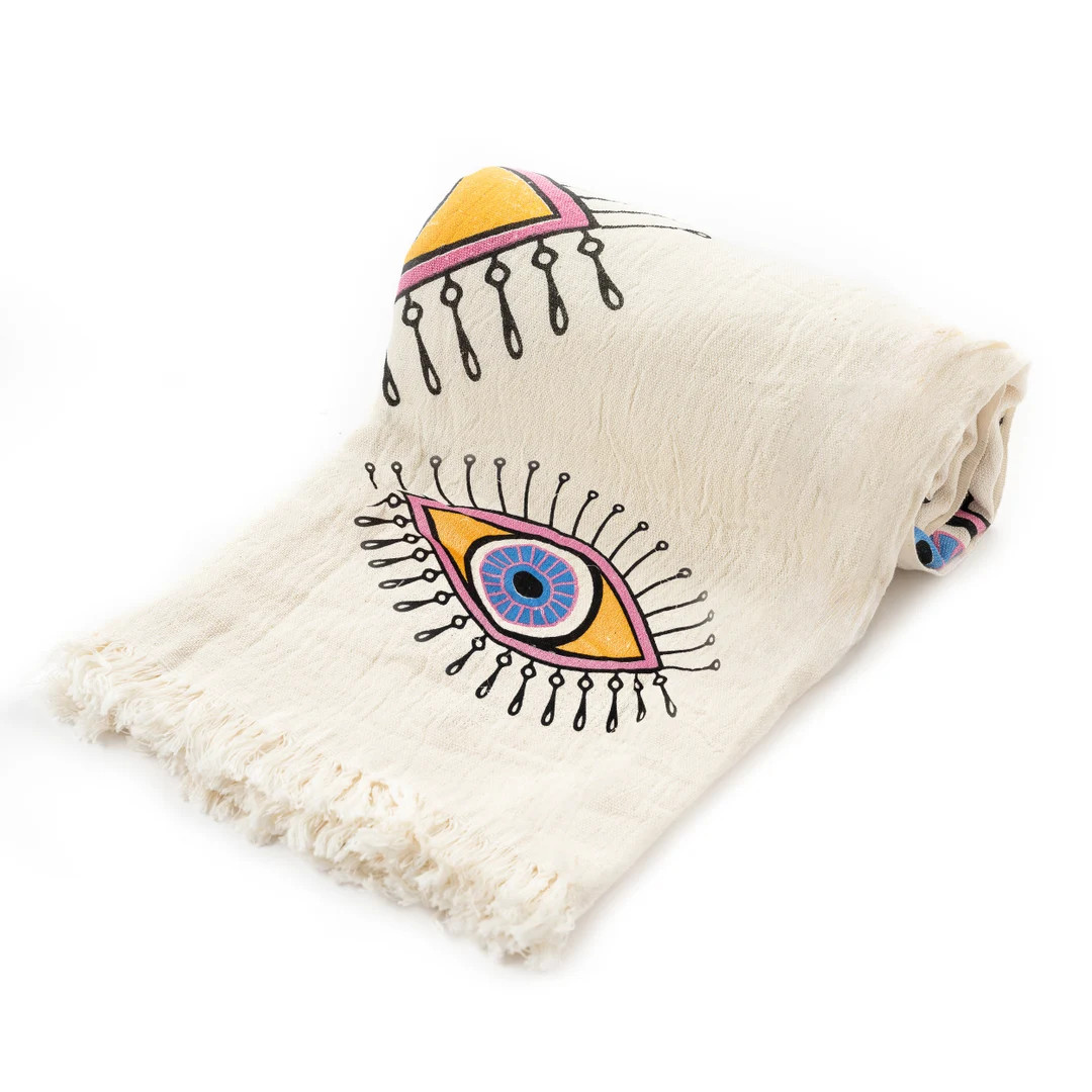 Toalla de playa de neón Evil Eye hecha a mano, Pareo Evil Eye, %100 algodón orgánico, manta de... | Etsy (US)