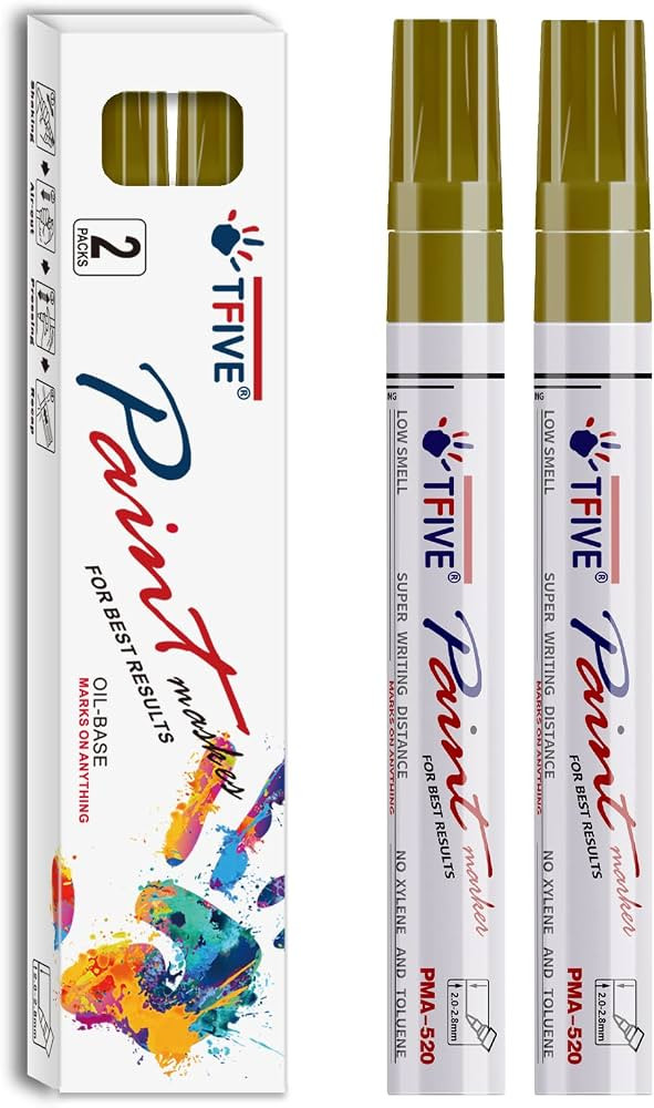 TFIVE Gold Permanent Paint Marker Pens - 2 Count Oil Based Marker Pen, Medium Tip, Waterproof & Q... | Amazon (US)