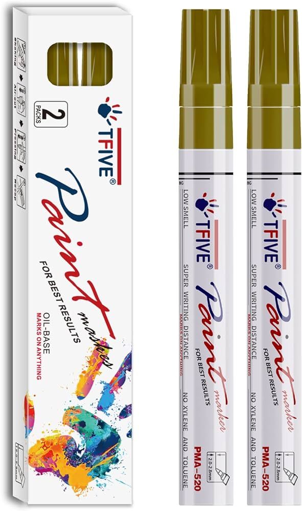 TFIVE Gold Permanent Paint Marker Pens - 2 Count Oil Based Marker Pen, Medium Tip, Waterproof & Q... | Amazon (US)
