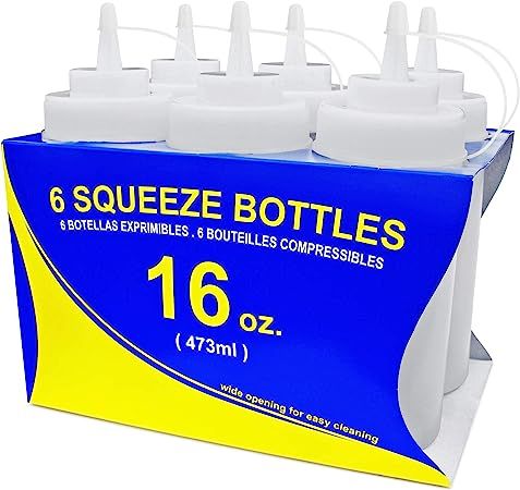New Star Foodservice 26177 Squeeze Bottles, Plastic, Wide Mouth with Caps, 16 oz, Clear, Pack of ... | Amazon (US)
