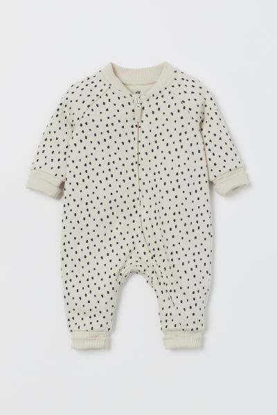 Jumpsuit in soft, cotton-blend sweatshirt fabric. Chin guard, zip at front extending along one le... | H&M (US + CA)