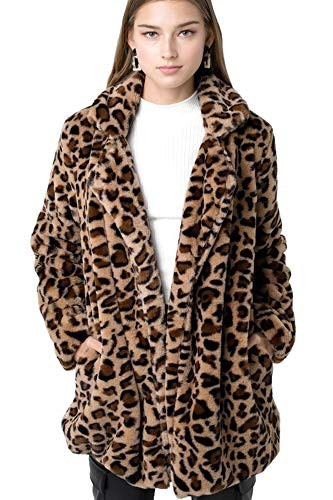 Mirabell Women's Long Sleeve Leopard Print Faux Fur Coat (Leopard - Animal, Small) | Amazon (US)