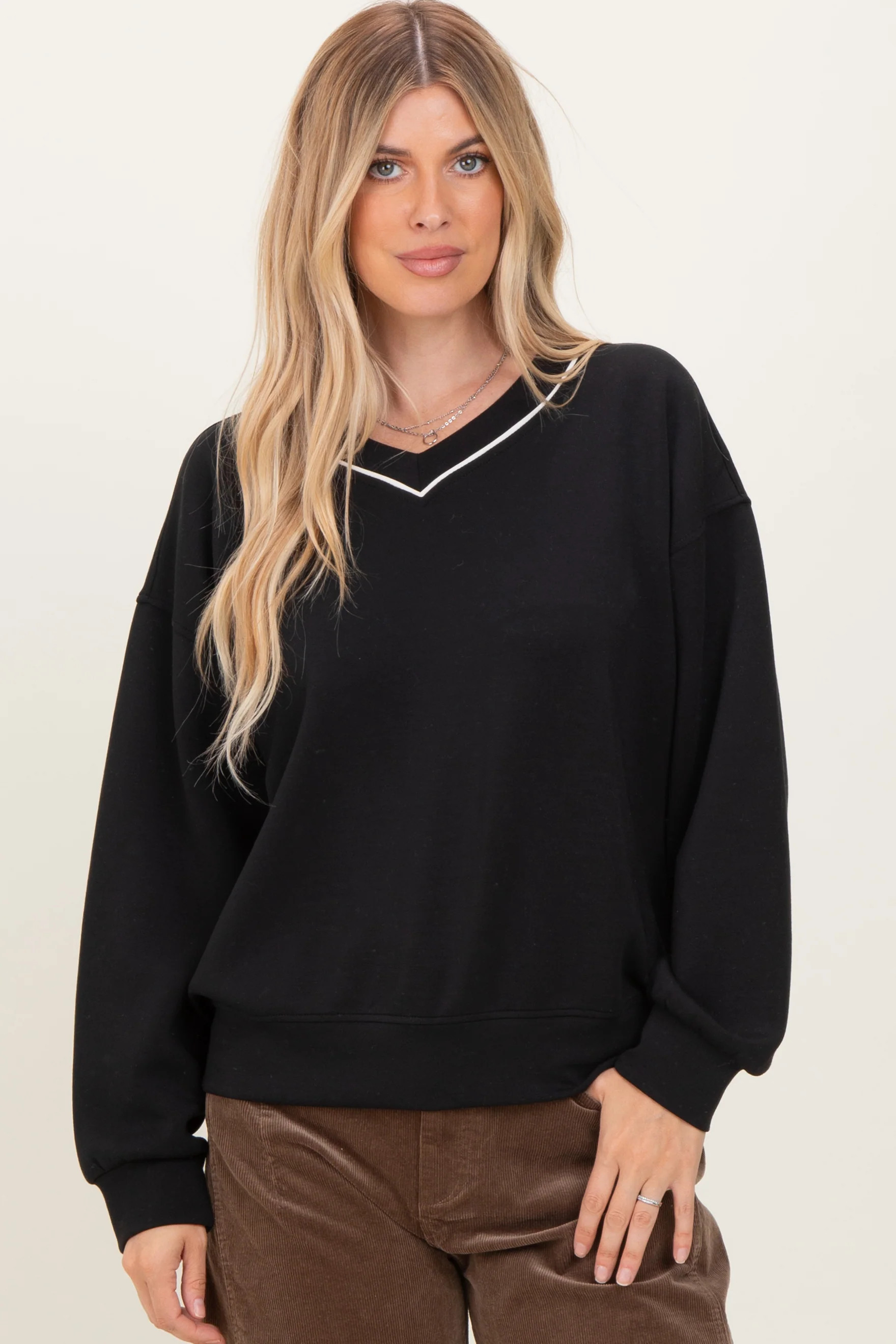Black V-Neck Sweatshirt | PinkBlush Maternity