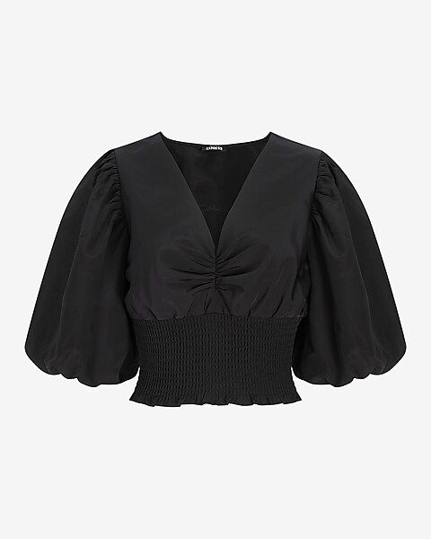 Puff Sleeve Smocked Cropped Top | Express