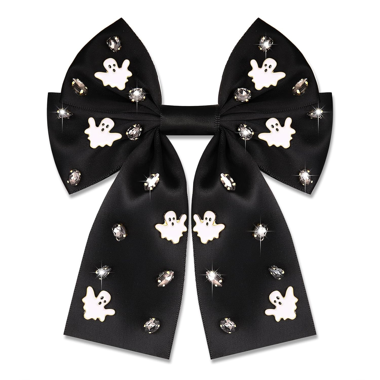 Halloween Bows for Women Halloween Hair Clips Accessories Spooky Ghost Hair Bows Jeweled Large Black Hair Ribbons Barrettes Spooky Outfits Party Favors Gifts (Pattern F) | Amazon (US)
