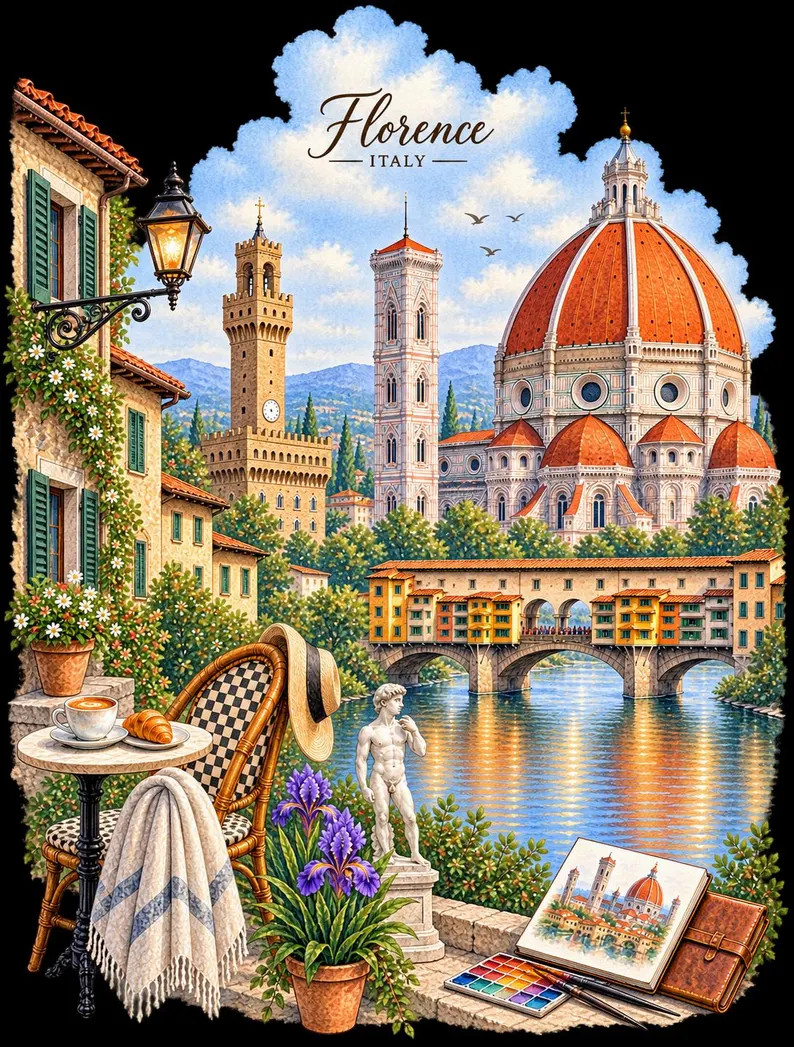Florence Italy PNG, Florence Watercolor Clipart, Italy Travel PNG, Duomo Ponte Vecchio Art, Itali... | Etsy (Global)