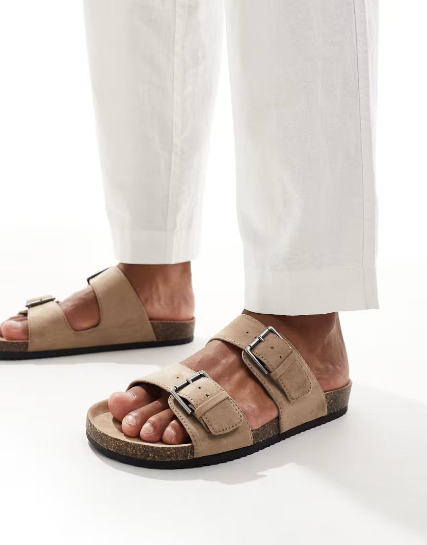 Pull&Bear double strap sandal in beige-Neutral | ASOS (Global)