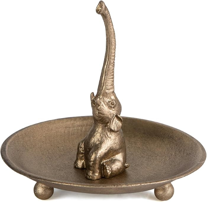 NIKKY HOME Vintage Gold Ring Holder Jewelry Dish, Good Luck Elephant Trinket Display Decorative M... | Amazon (US)
