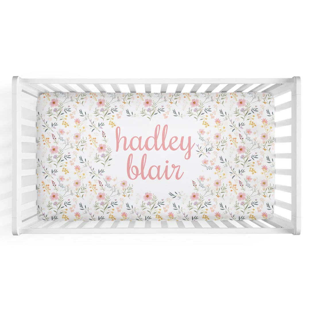 Winnie's Wildflowers Personalized Crib Sheet | Caden Lane