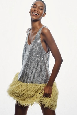 Siempre Deco Sequin Feather Tunic | Anthropologie (US)