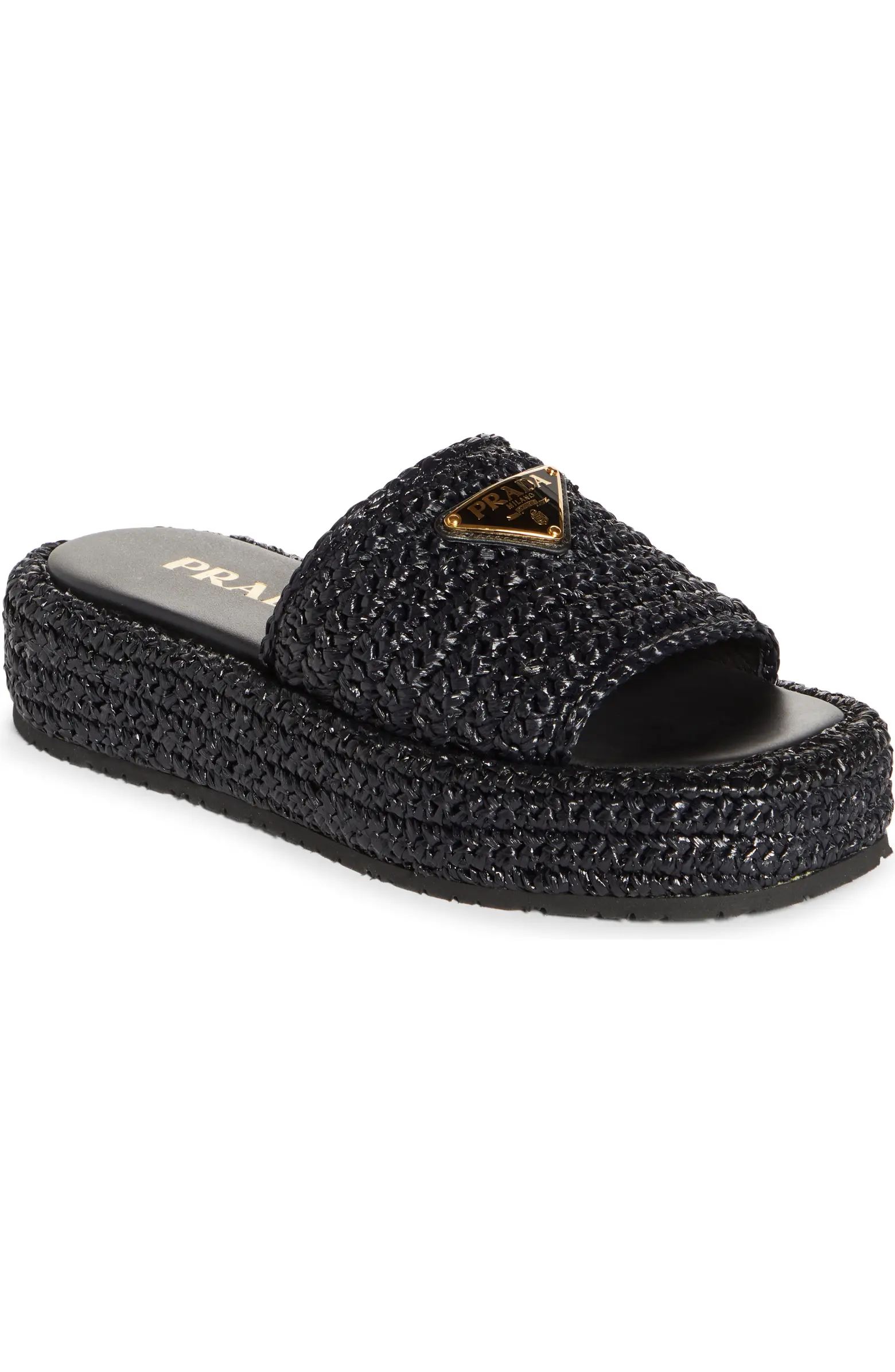 Prada Raffia Flatform Slide Sandal (Women) | Nordstrom | Nordstrom