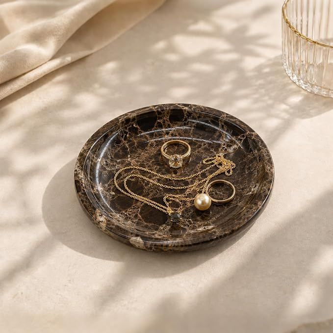 Small Natural Marble Jewelry Tray Key Plate Holder Dish Trinket Decor Catch All Bowl for Ring Ear... | Amazon (US)