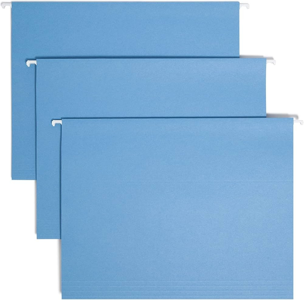 Smead Colored Hanging File Folder with Tab, 1/5-Cut Adjustable Tab, Letter Size, Blue, 25 per Box... | Amazon (US)