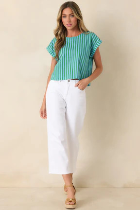 Making Moves Blue & Green Stripe Boxy Cotton Top | Red Dress