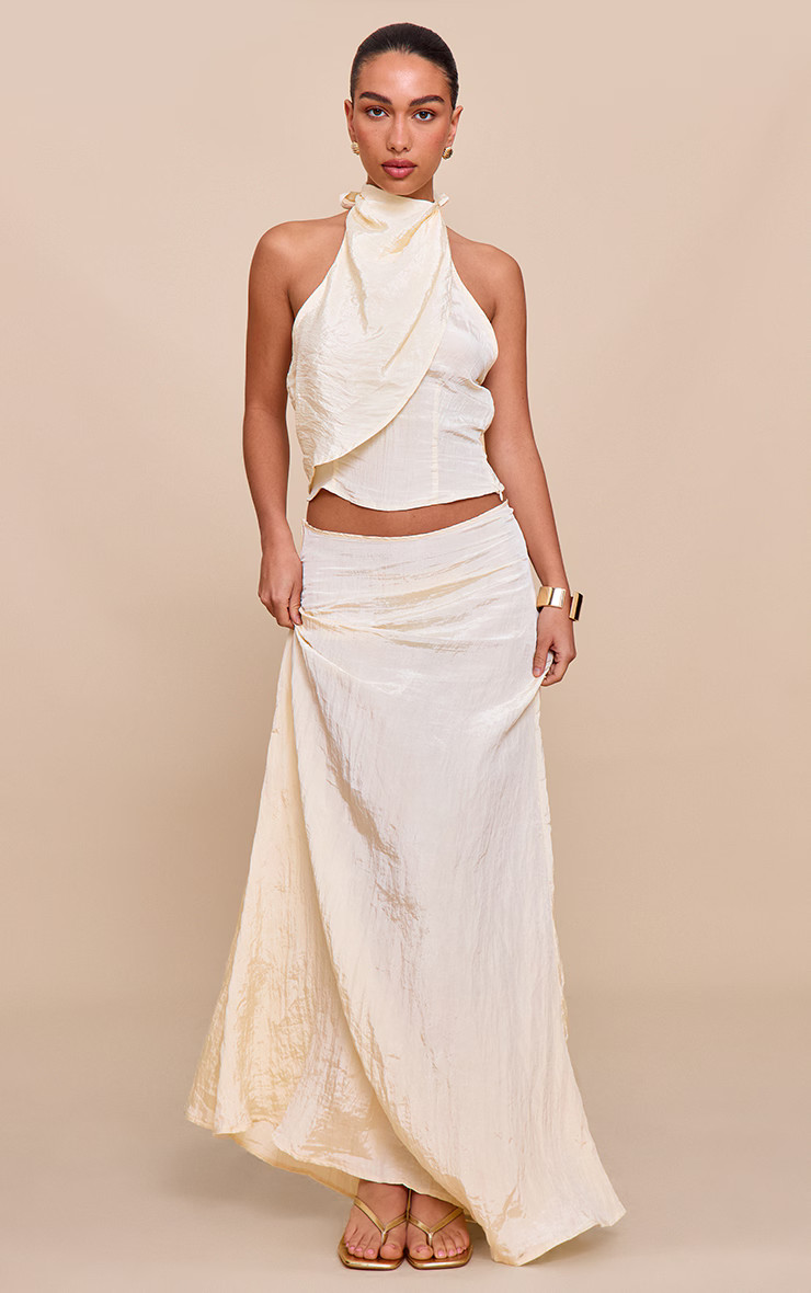 Butter Yellow Textured Woven Floaty Maxi Skirt | Co-ords | PrettyLittleThing UK