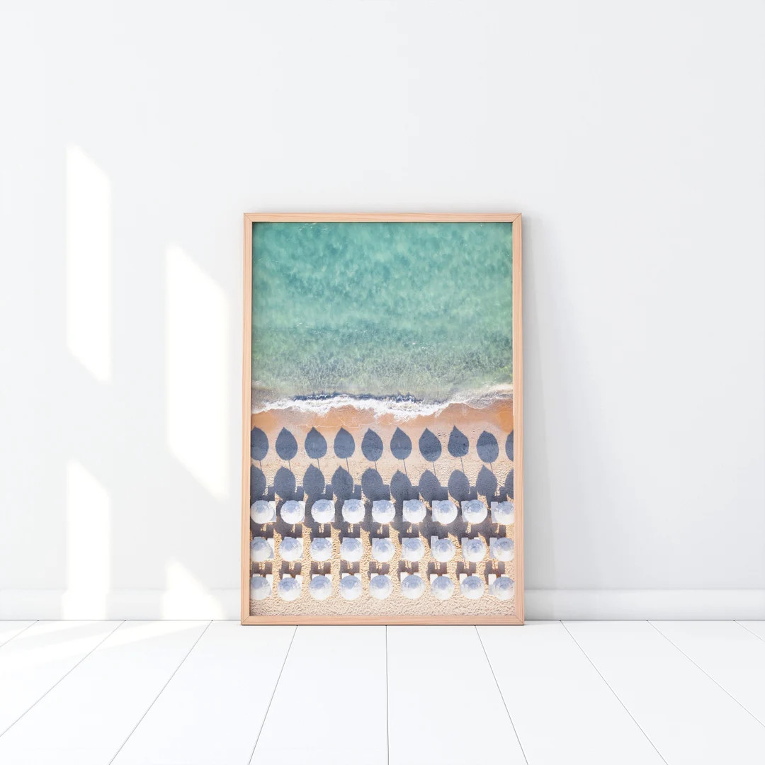 Aerial Beach Print, Turquoise Ocean Wall Art, Beach Umbrellas Poster, Coastal Printable Wall Art ... | Etsy (US)