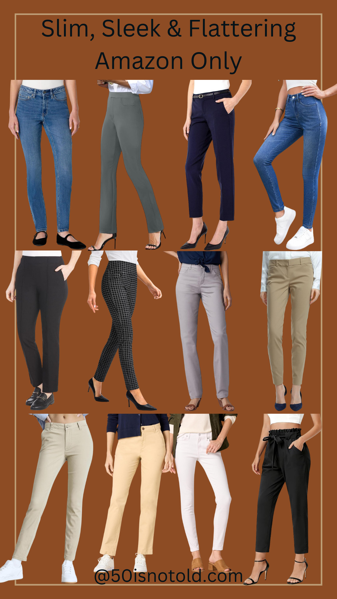 From denim to pull-on trousers — all slim leg, all on amazon. 

 #LTKootd #LTKOver40