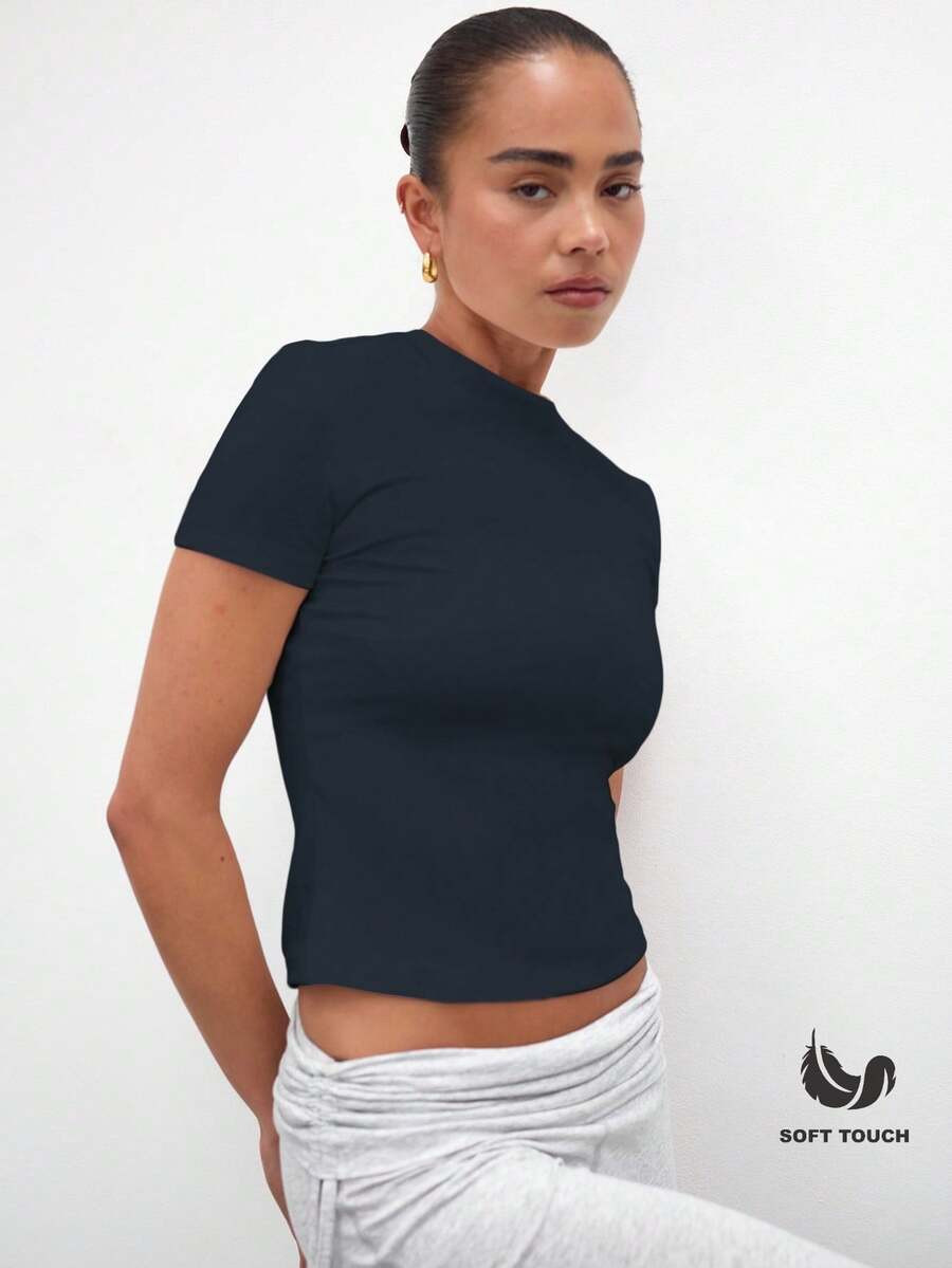 MUSERA ESSENTIALS Soft Touch T-Shirt Casual Vacation Capsule Wardrobe Everyday Airport Holiday Ba... | SHEIN