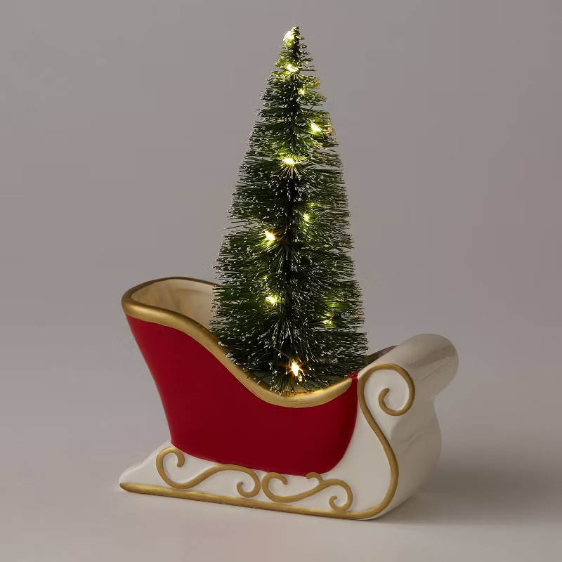 Pre-lit Battery Operated Ceramic Sleigh with Tree Decorative Figurine - Wondershop™ | Target