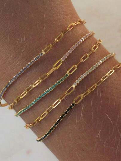 Pulseira de aço inoxidável com meia corrente de tênis e pedra cz para mulheres, joias de aço ... | SHEIN