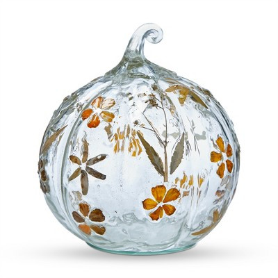 Tag Fall Glass Floral Pumpkin Decoration Multi 5.5x5.5x6 in | Target