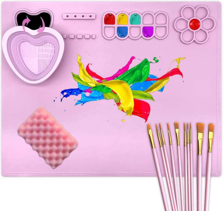 Silicone Painting Mat with Water Cup Collapsible and Paint Holder, Silicone Craft Mat with 10 Bru... | Amazon (US)