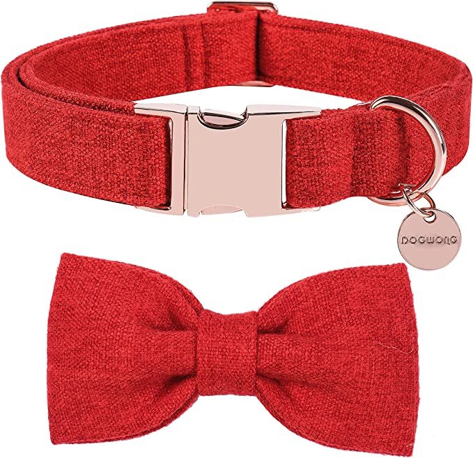 DOGWONG Cotton Dog Collar with Bow Red Pet Collar Durable Adjustable for Small Medium Large Dogs | Amazon (US)