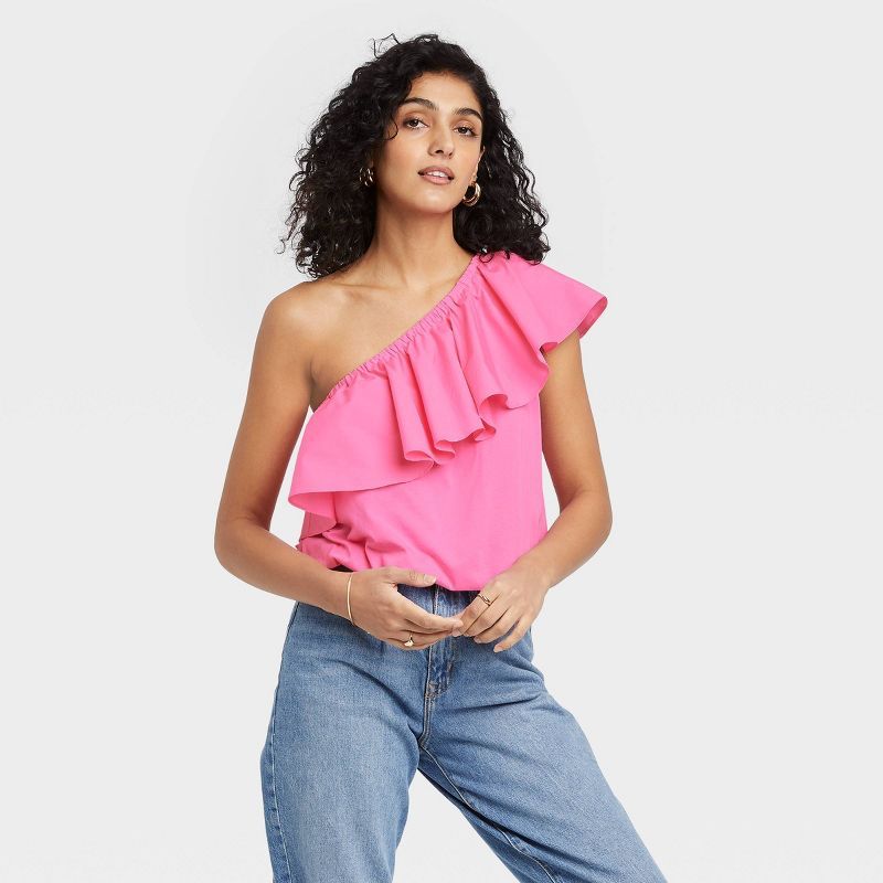 Women&#39;s One Shoulder Ruffle Top - A New Day&#8482; Pink S | Target