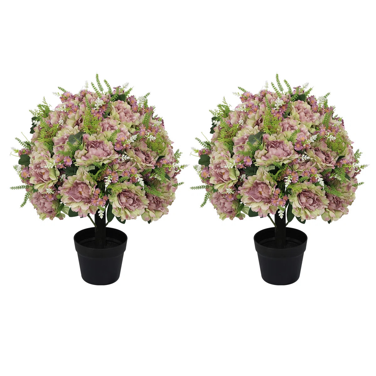 24” Artificial Boxwood Topiary With Peony Silk Flowers – Potted Faux Plant, Spring Home Déco... | Wayfair North America