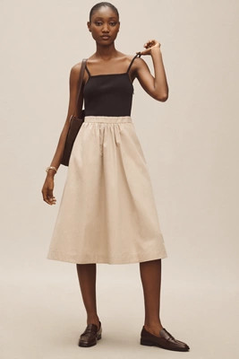 Maeve Sleeveless Rib Poplin Twofer Midi Dress | Anthropologie (US)