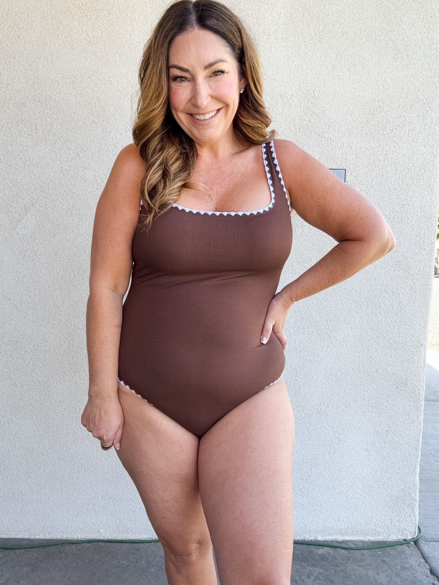Chocolate Brown Hilor Ribbed One Piece Swimsuit with Stitched Trim | Wearing tts, L #swimseason #midsizeswimsuit

#LTKSeasonal #LTKSwim #LTKTravel