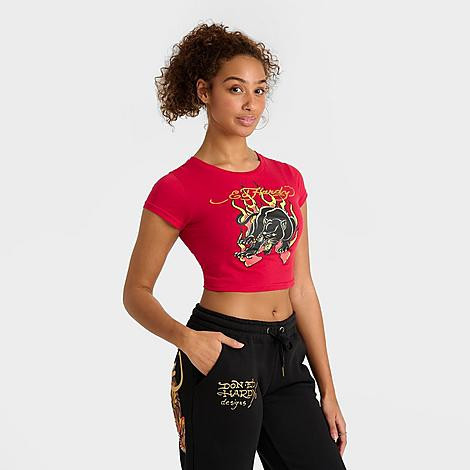 Ed Hardy Women's Panther Flame Baby T-Shirt in Red/Cherry Size Medium | Finish Line (US)