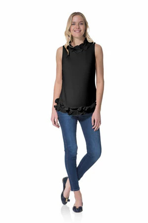 Poly Crepe Double Ruffle Sleeveless Top | Sail to Sable