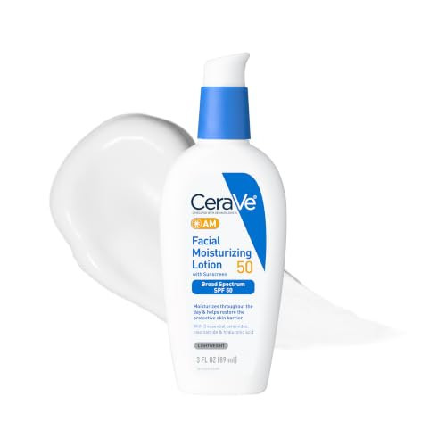 CeraVe AM Facial Moisturizing Lotion SPF 50, Face Moisturizer with SPF, Hyaluronic Acid, Niacinamide & Ceramides, Non-Greasy, Blends Seamlessly With No White Cast, Non Comedogenic Sunscreen, 3 Oz | Amazon (US)