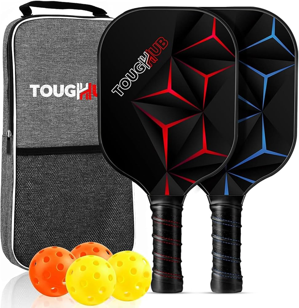 Pickleball Paddles Set of 2 Rackets and 4 Pickleball - Fiberglass Surface Pickleball Set with Lig... | Amazon (US)