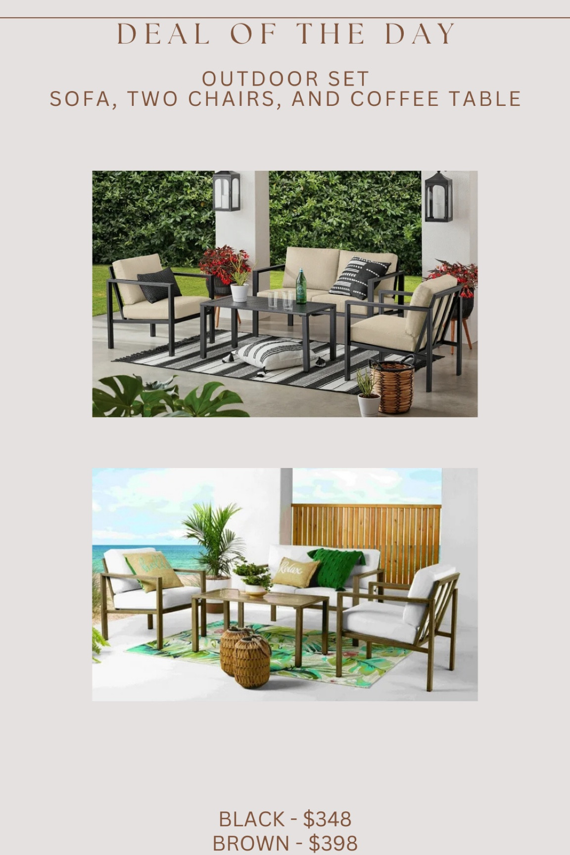 Walmart’s viral budget friendly 4 piece set now comes in brown!!! $348-$398 for a sofa, two chairs, and table 🙌🏻🤯

#LTKSaleAlert #LTKHome #LTKSeasonal