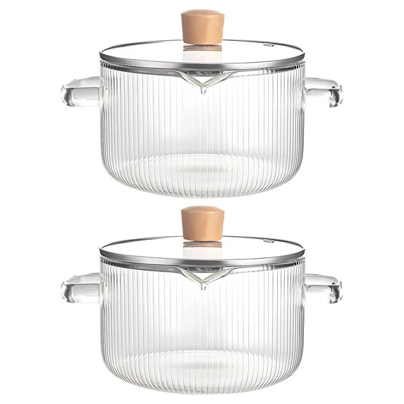 2 Pcs Borosilicate Glass Simmer Pot, 60 oz / 1800 ml, with Wooden Lid, Heat-Resistant Cooking Pot... | Walmart (US)