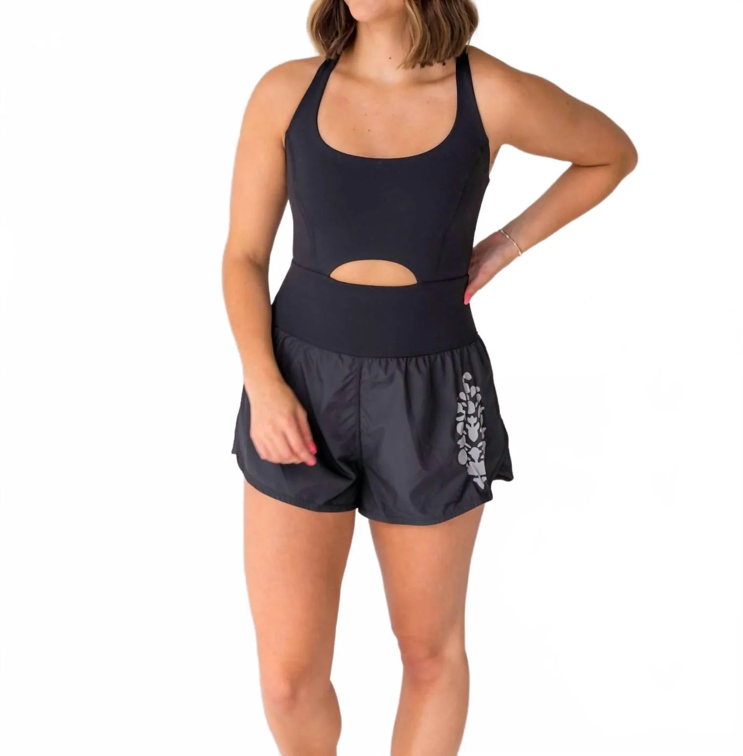 Righteous Reflective Logo Runsie Romper In Black Combo | Shop Simon