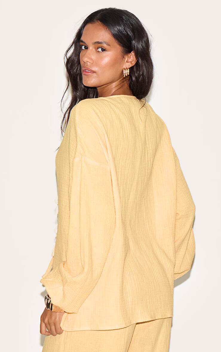Lemon Textured Cheesecloth Tie Front Shirt | Co-ords | PrettyLittleThing UK