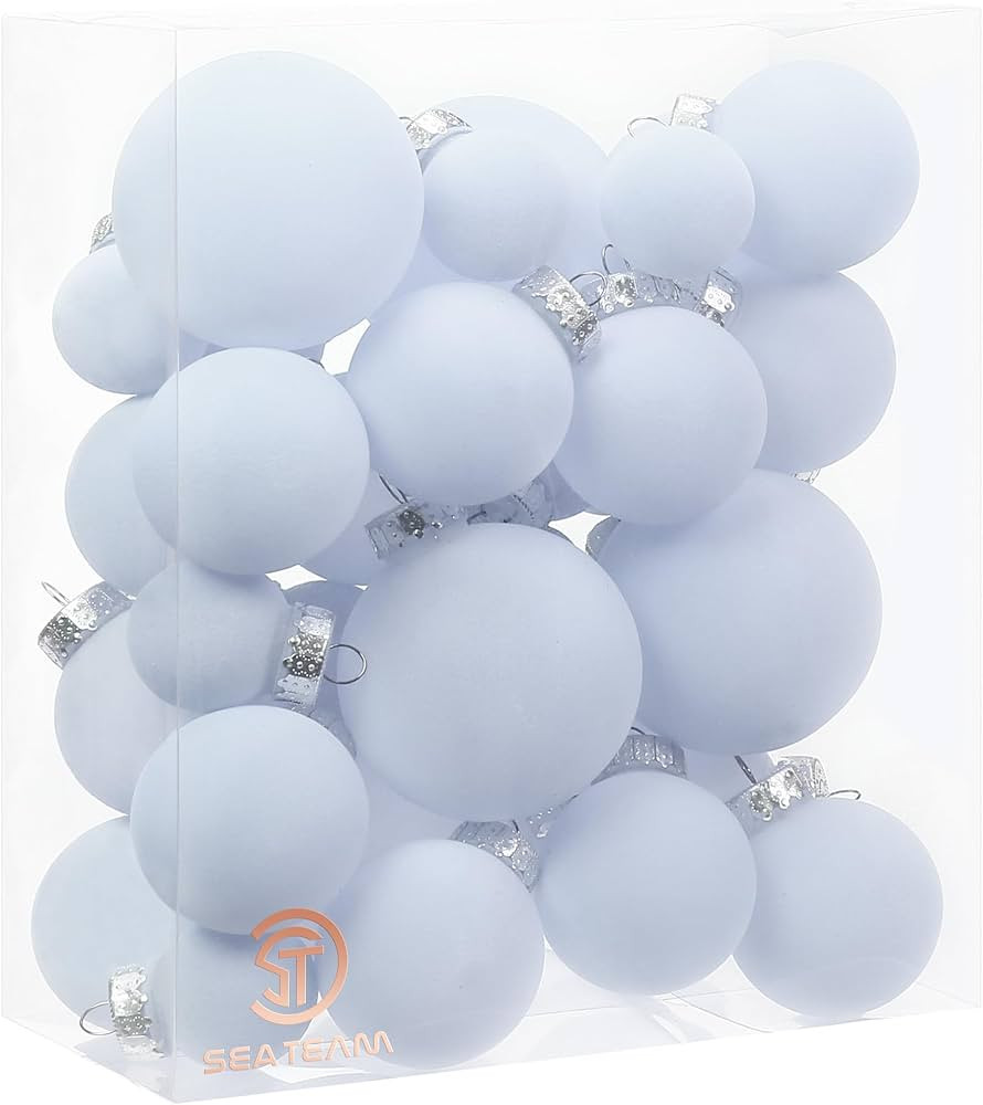 Sea Team 32-Pack Flocked Velvet Christmas Tree Ball Ornaments Set, Decorative Hanging Baubles, Sh... | Amazon (US)