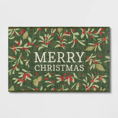 1'6"x2'6" Merry Christmas Berries Process Print Holiday Accent Rug Silver - Threshold™ | Target