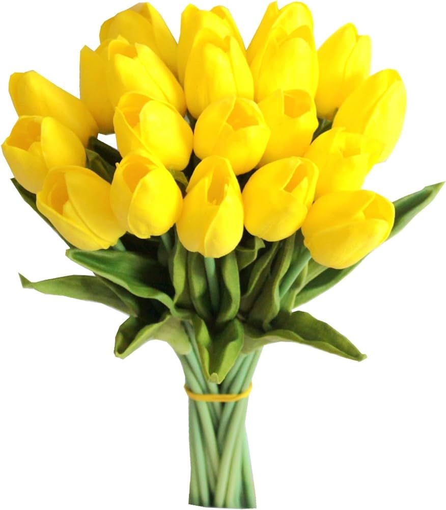 Mandy's 20pcs Yellow Artificial Tulip Silk Fake Flowers 13.5" for Mother's Day Easter Valentine... | Amazon (US)