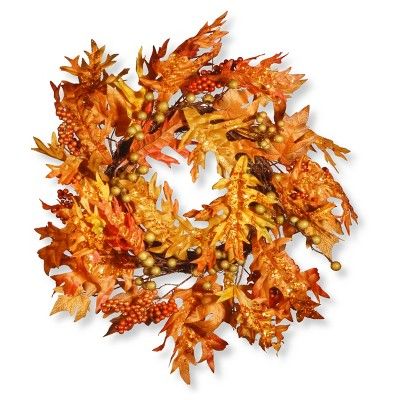 24" Maple Leaf and Berry Wreath - National Tree Company | Target