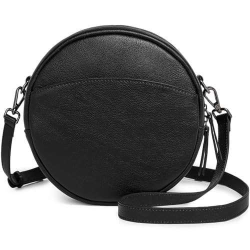 COOLCY Real Leather Crossbody Bags for Women fashion Circle Cross Body Designer Round Purses (Black) | Amazon (US)