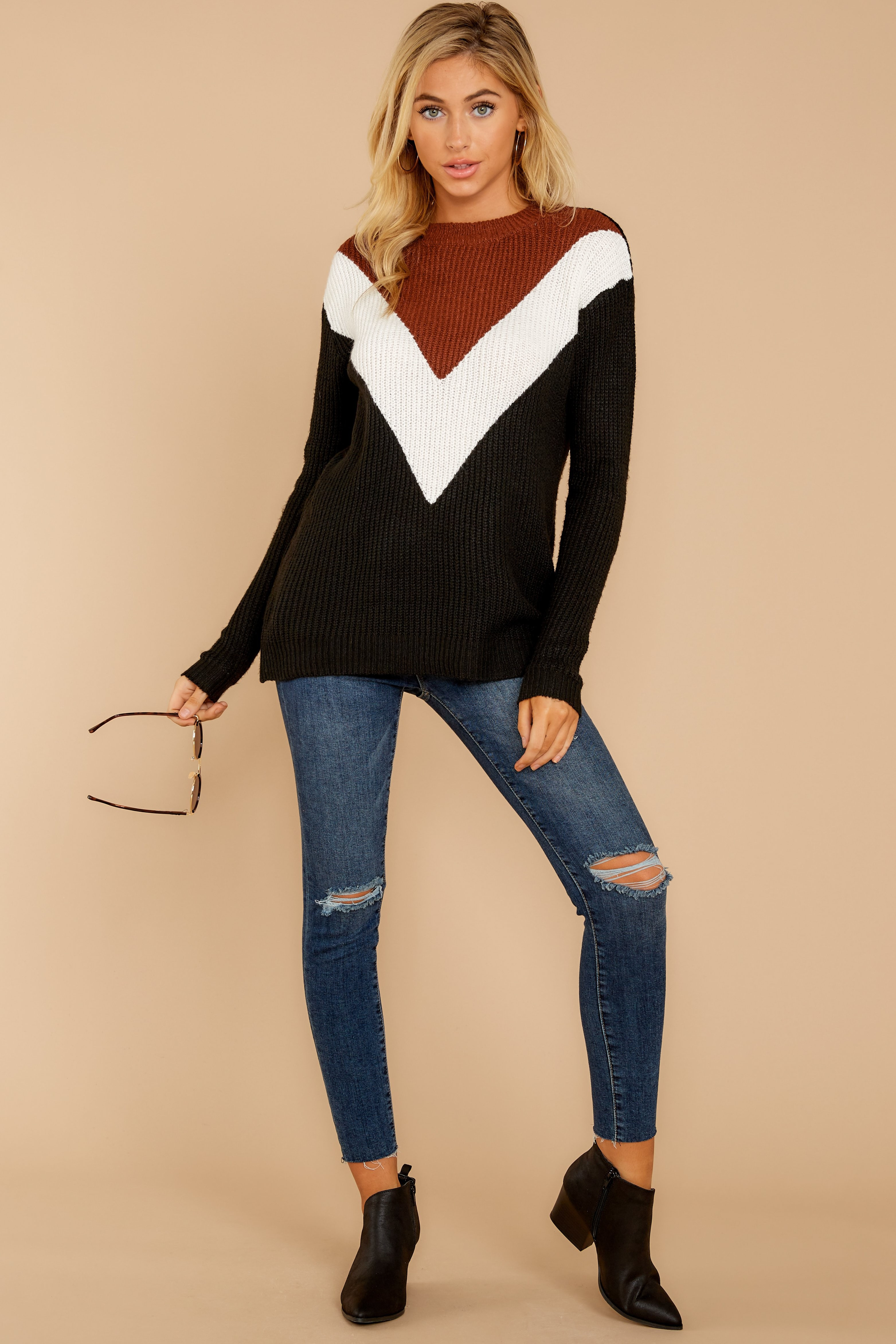 Catching Love Black Chevron Sweater | Red Dress 